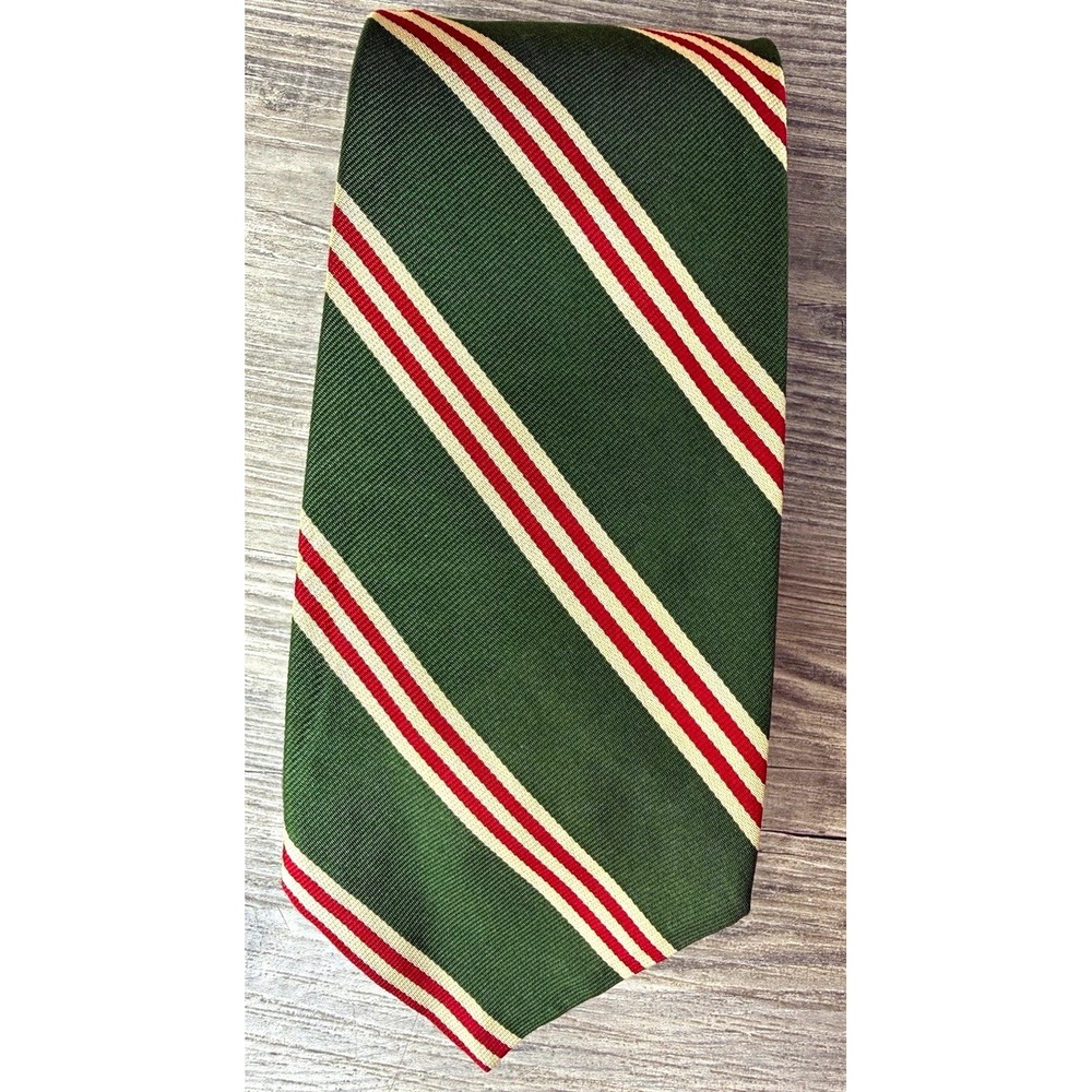 Vintage Brooks Brothers Makers Green Red Repp Stripe Silk Tie Woven England